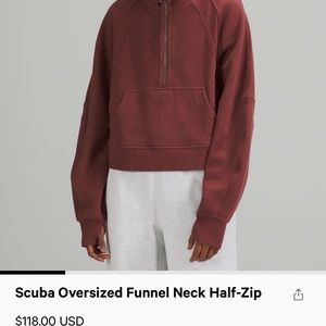 Lululemon scuba funnel neck, half zip sweatshirt. Worn once. Color: smoky red
